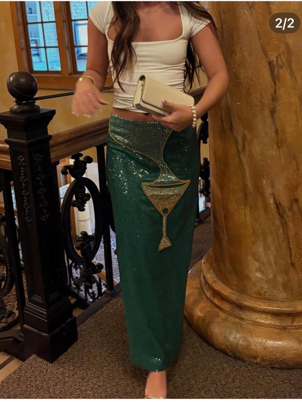 Antonio Melani x The Nat Note Naomi Embellished Martini Sequin Pencil Midi Skirt - Picture 8 of 9